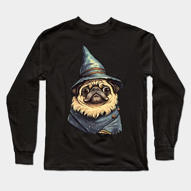 Cute Pug Wizard design Long Sleeve T-Shirt by Brilliant Tee Shop